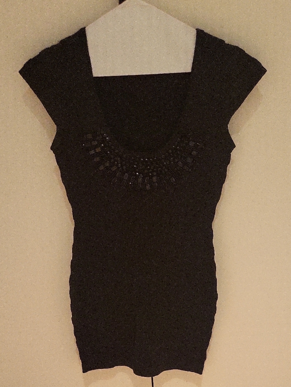 Black Embellished Scoop Neck Women's Dress Bandage